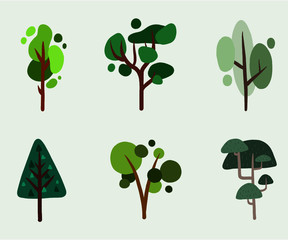set of abstract vector trees illustration