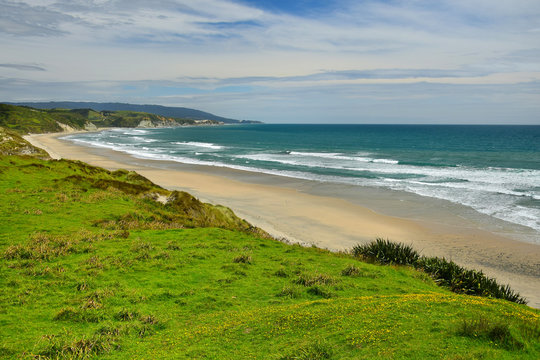 Where the Anatori river flows into the ocean. New Zealand, South Island.