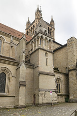 Obraz premium Cathedral of Notre Dame of Lausanne built during XII - XII centuries on hill of Old City, largest in Switzerland and one most beautiful gothic art monuments in Europe. Lausanne, Vaud, Switzerland.