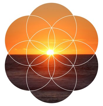 Sacred Geometry in Nature - Atlantic ocean sunset, &Flower of life pattern
