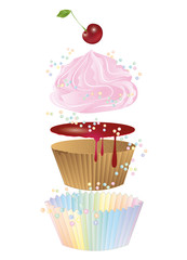 zuckersüßer Cupcake in Einzelteile mit Kirsche