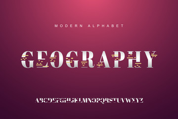 Elegant silver and gold alphabet font with abstract style