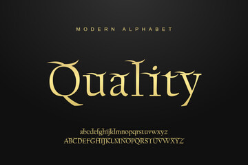 Elegant gold alphabet font with abstract style