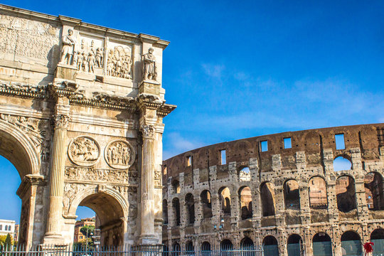 The Arch of Septimius Severus (in italian Arco di Settimo Severo) and Forum Romanum Rome Italy