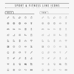 sport and fitness line icons on bold and thin line concept