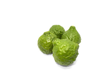 Citrus hystrix isolated on white background. Aromatic green Kaffir limes