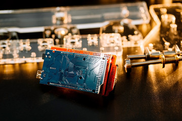 Parts for assembly cnc machine. arduino board for controlling the machine.