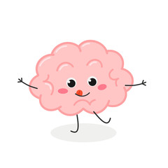 Funny mischievous cartoon brain character vector illustration