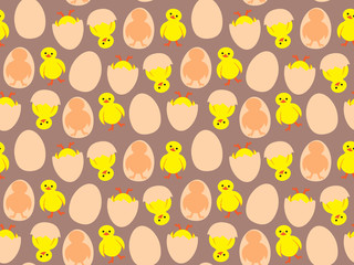 Cute chicken pattern, great design for wrapping paper. Seamless wallpaper background. Easter chicken. Simple style vector illustration. Textile design, fabric. Baby shower, newborn.
