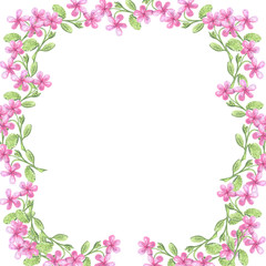 frame of soft pink flowers watercolor