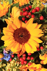 Sunflowers in a wedding arrangement