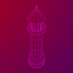 Lighthouse. Navigation Beacon building. Wireframe low poly mesh vector illustration.
