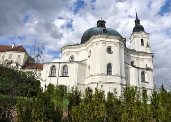 Fototapeta na wymiar baroque cathedral, village Krtiny, Czech republic, Europe
