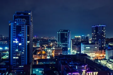 Foto op Canvas Night aerial view of Kyiv city, Ukraine © beerlogoff