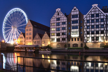 Granaries in Gdansk with a mill wheel