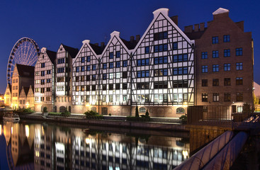 Granaries in Gdansk with a mill wheel
