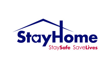 Stay home stay safe save Lives vector sign in blue and red color 