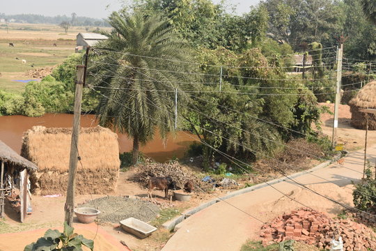 image of a typical cemented road inside a village in West bengal