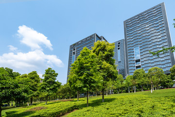 Central park lawn and financial center office building, Chongqing, China