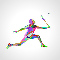 Polygonal professional badminton player. Vector illustration eps