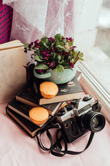 still life with cookies and flowers