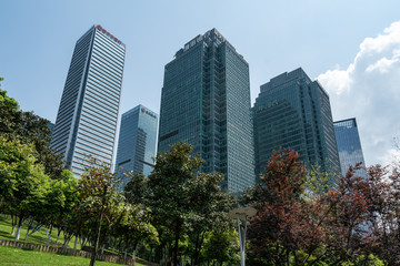 Central park lawn and financial center office building, Chongqing, China