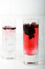 Karkade in a glass glass. Hibiscus.