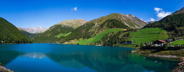 Fototapeta na wymiar Vernago lake landscape, Senales Valley, Italy
