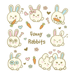 Rabbit colorful animals collection.