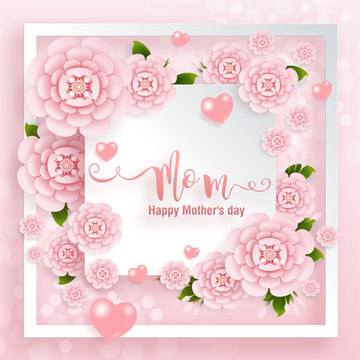 Mother's day greeting card with gold paper cut art craft style on color Background for greetings card, invitation.