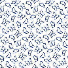 Seamless pattern from the outlines of butterflies on the white background. Butterflies silhouettes are great for creating gift paper, wedding greeting cards and textile