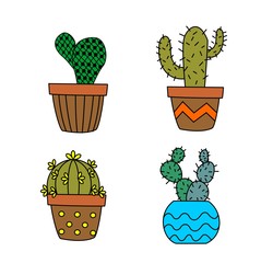 hand drawn doodle cactus vector set