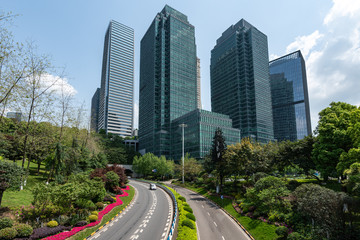 Fototapeta na wymiar Financial Center Road and office building, Chongqing, China
