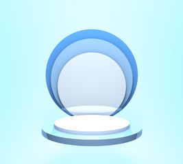 Blue 3d render of podium for product background