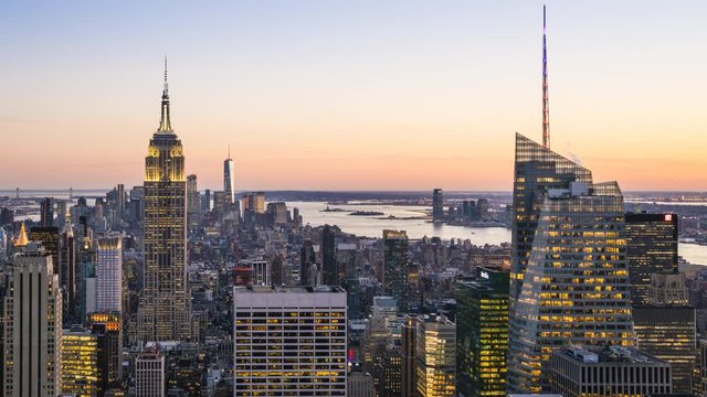 New York skyline day to night time lapse.