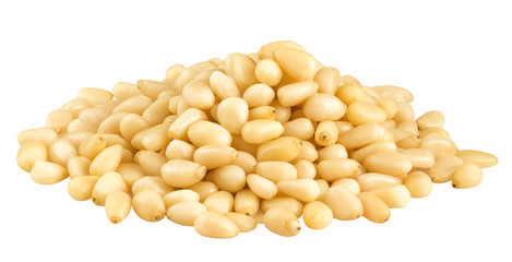 Pine nuts isolated on white background, clipping path, full depth of field