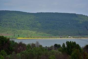 lake reflection water forest summer fields harvest