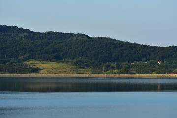 lake reflection water forest summer fields harvest