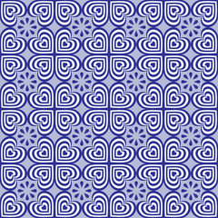 Obraz premium Abstract seamless pattern with geometric ornaments. Stock vector illustration. Monochrome blue colors elements on the background. Ideas for design backgrounds, cards, printed, packaging, textile, etc.
