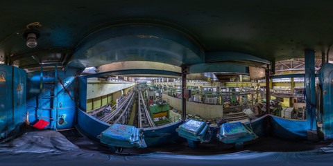 full spherical equirectangular projection of the view from the cab of the crane beam in the cold...
