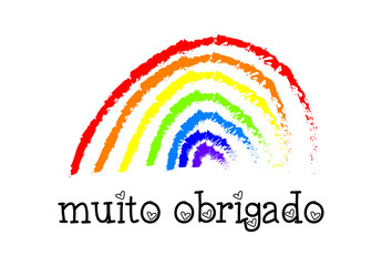 Thank you in Portuguese with a rainbow vector