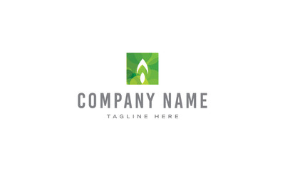 Vector logo on which the abstract image of a square in the center of which the silhouette of a leaf.