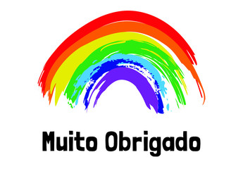 Thank you in Portuguese with a rainbow vector