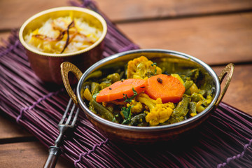 Traditional indian cuisine samosas  naan curry masala biryani rice kitchen towel panir tikka