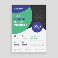 Medical Health care flyer poster template design, report leaflets cover brochure pamphlet annual, a4 print layout with blue color vector illustration