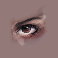 Brown eye drawn with a pencil, digital illustration