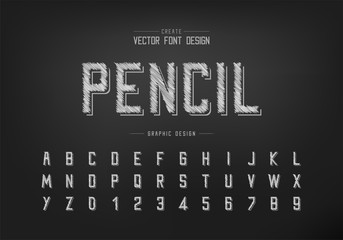 Pencil font and alphabet vector, Sketch modern typeface and letter number design, Graphic text on background