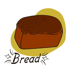 Vector drawing of handmade rye bread on a white isolated background. Loaf of bread flat, cartoon. Registration of cards, menus, banners, printing on fabric, covers