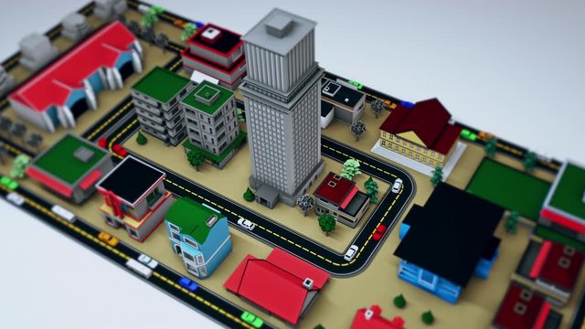 Isometric scene of the city with cars. Car Traffic on the Streets 3d Animation