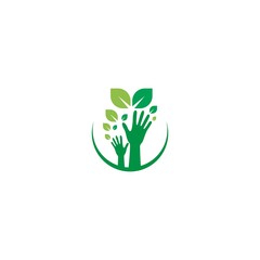 Hand green leaf logo icon